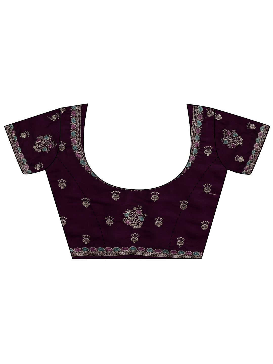  Burgundy Floral Embellished Silk Blend Saree With Unstitched Blouse Piece 