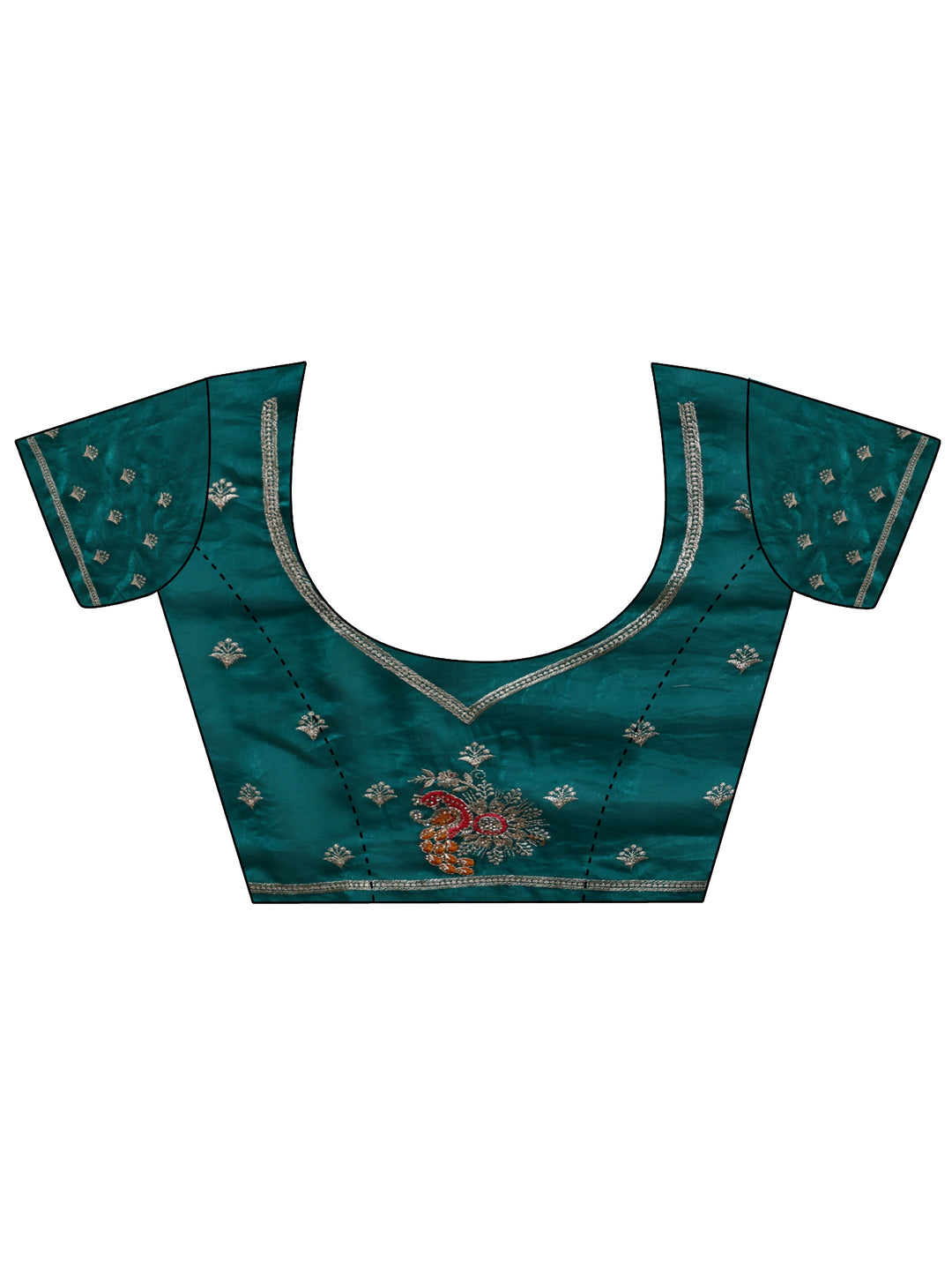  Green Floral Embroidered Tissue Saree With Unstitched Blouse Piece 