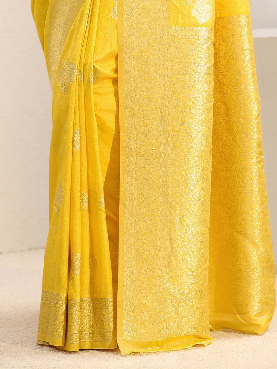  Yellow Ethnic Woven Design Silk Blend Saree With Unstitched Blouse Piece 
