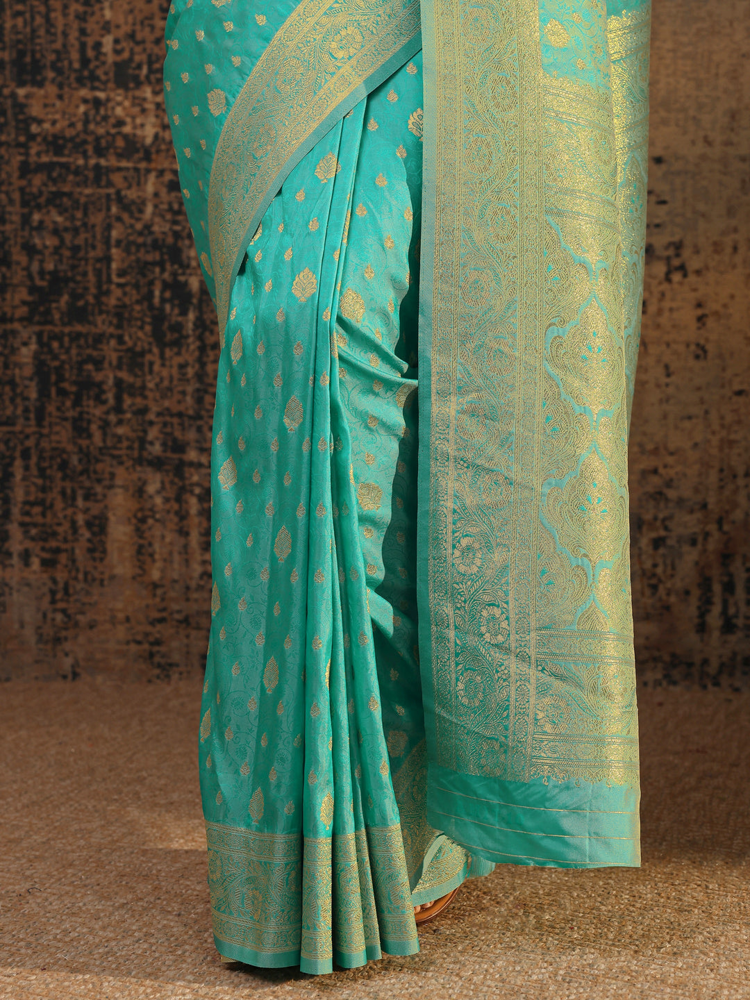  Blue Ethnic Motifs Woven Design Silk Blend Saree With Unstitched Blouse Piece 