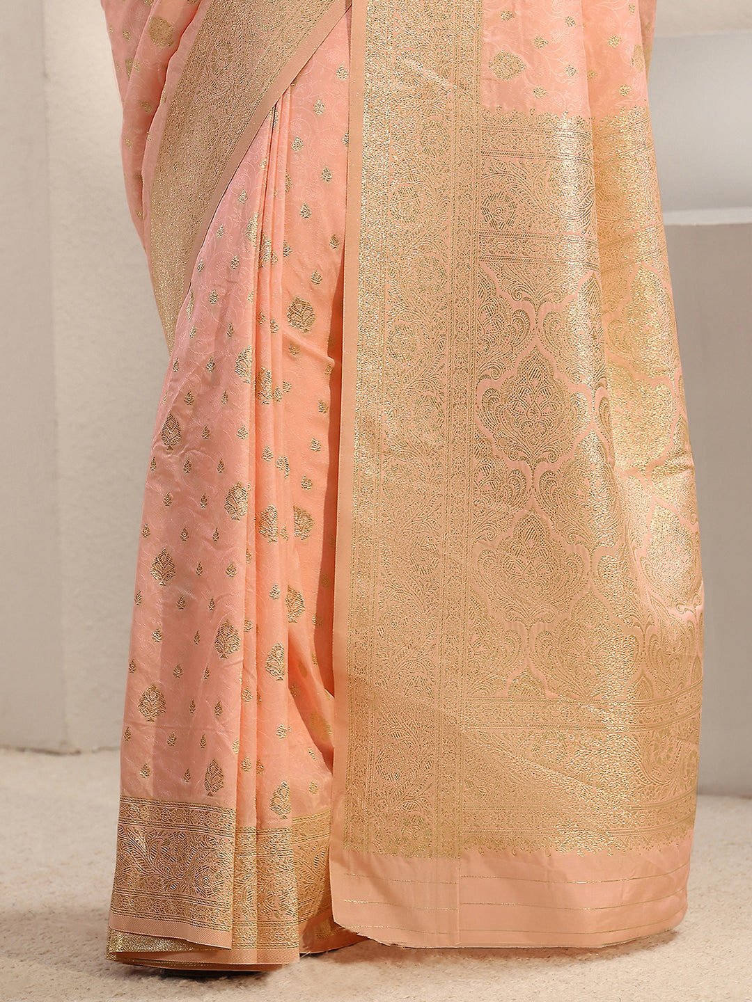  Peach Ethnic Woven Design Silk Blend Saree With Unstitched Blouse Piece 