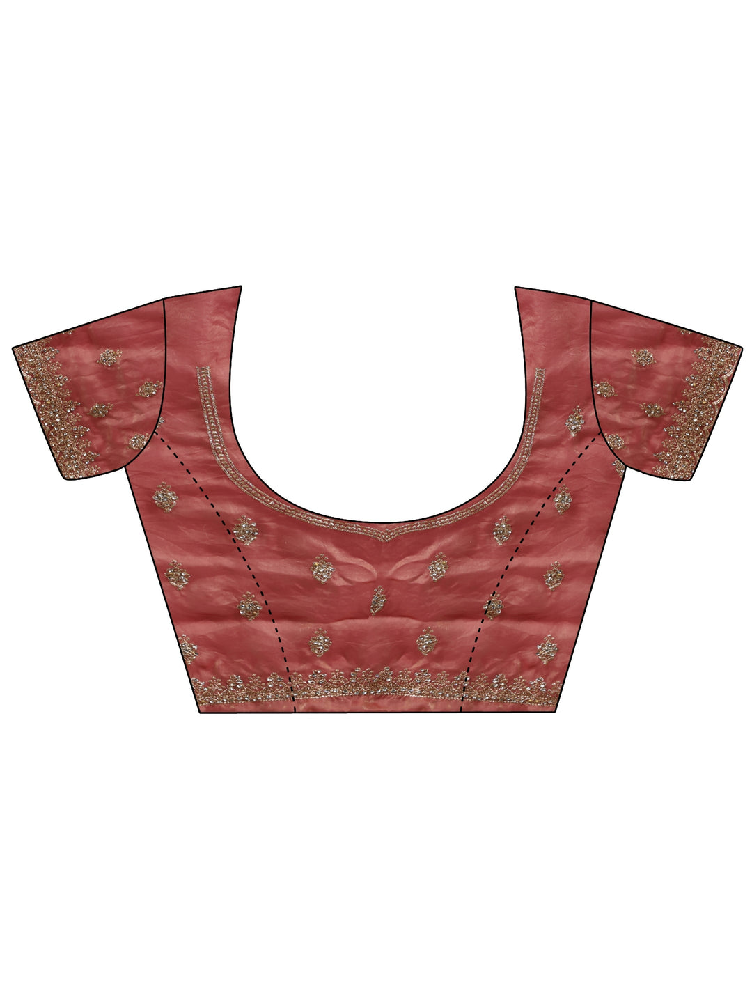  Libas Art Peach Embellished Tissue Saree With Unstitched Blouse Piece 