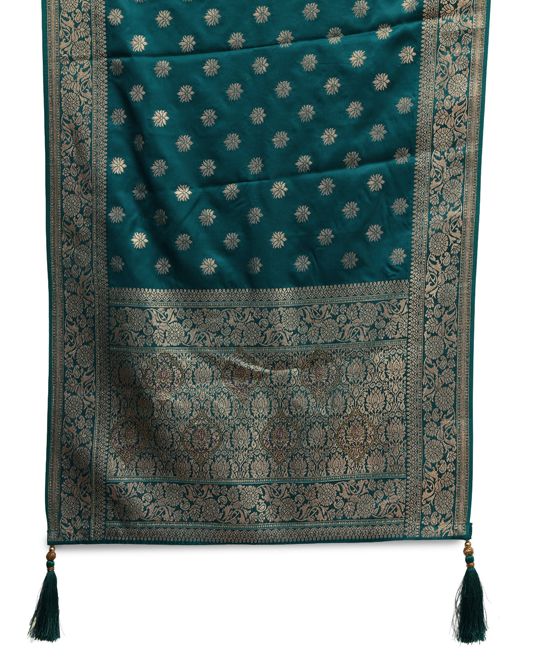  Libas Green Banarasi Satin Saree With Unstiched Blouse Piece And Dupatta 