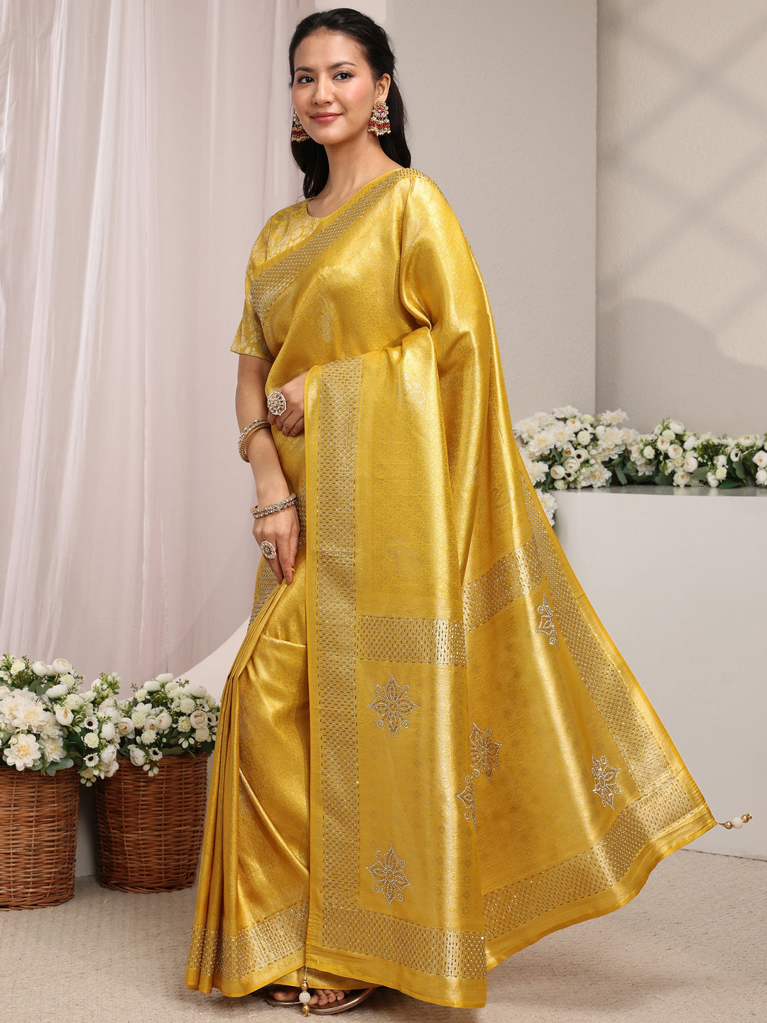  Mustard Ethnic Woven Design Silk Blend Saree With Unstitched Blouse Piece 