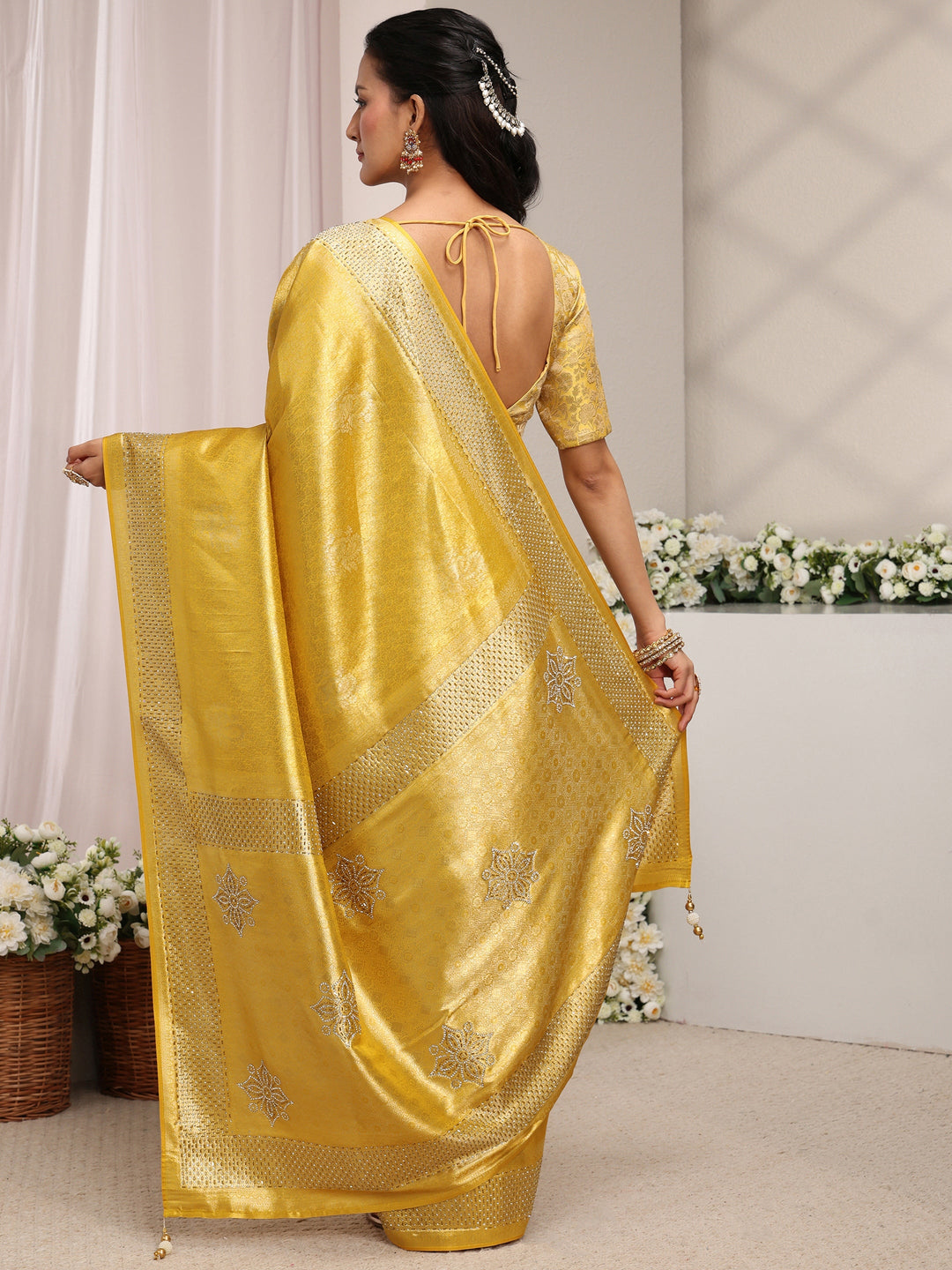  Mustard Ethnic Woven Design Silk Blend Saree With Unstitched Blouse Piece 