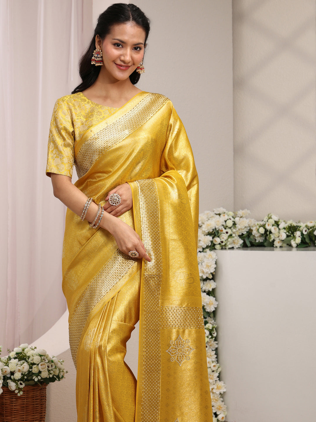  Mustard Ethnic Woven Design Silk Blend Saree With Unstitched Blouse Piece 