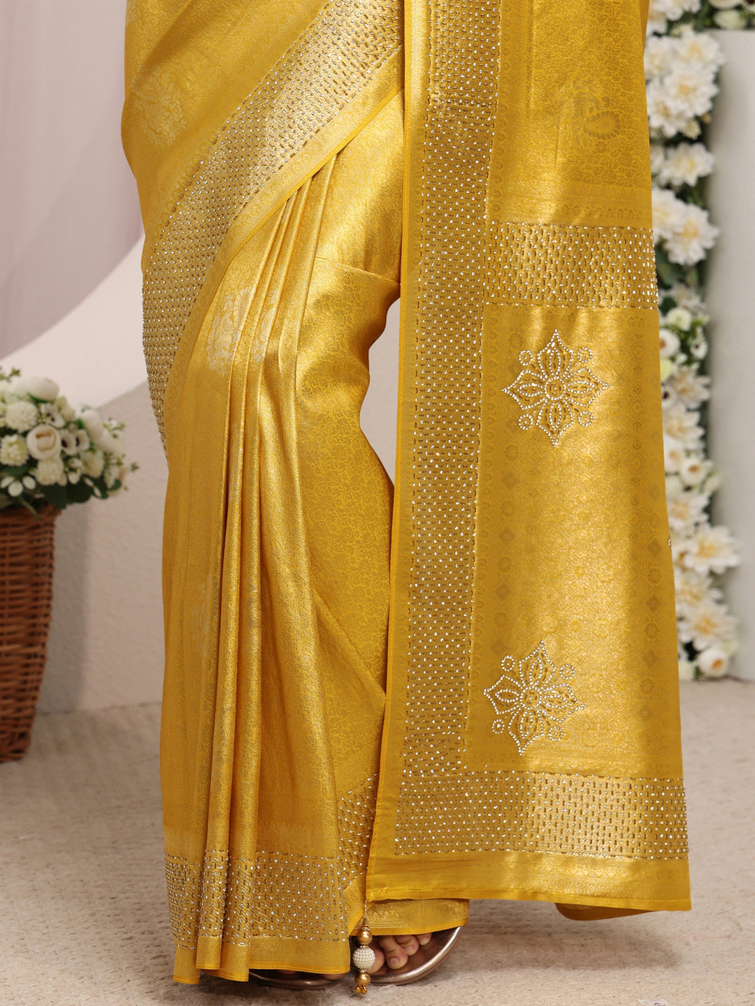  Mustard Ethnic Woven Design Silk Blend Saree With Unstitched Blouse Piece 