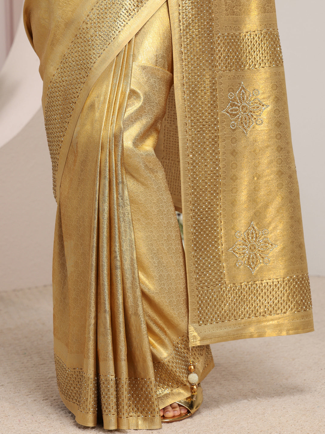 Gold Ethnic Woven Design Silk Blend Saree With Unstitched Blouse Piece 