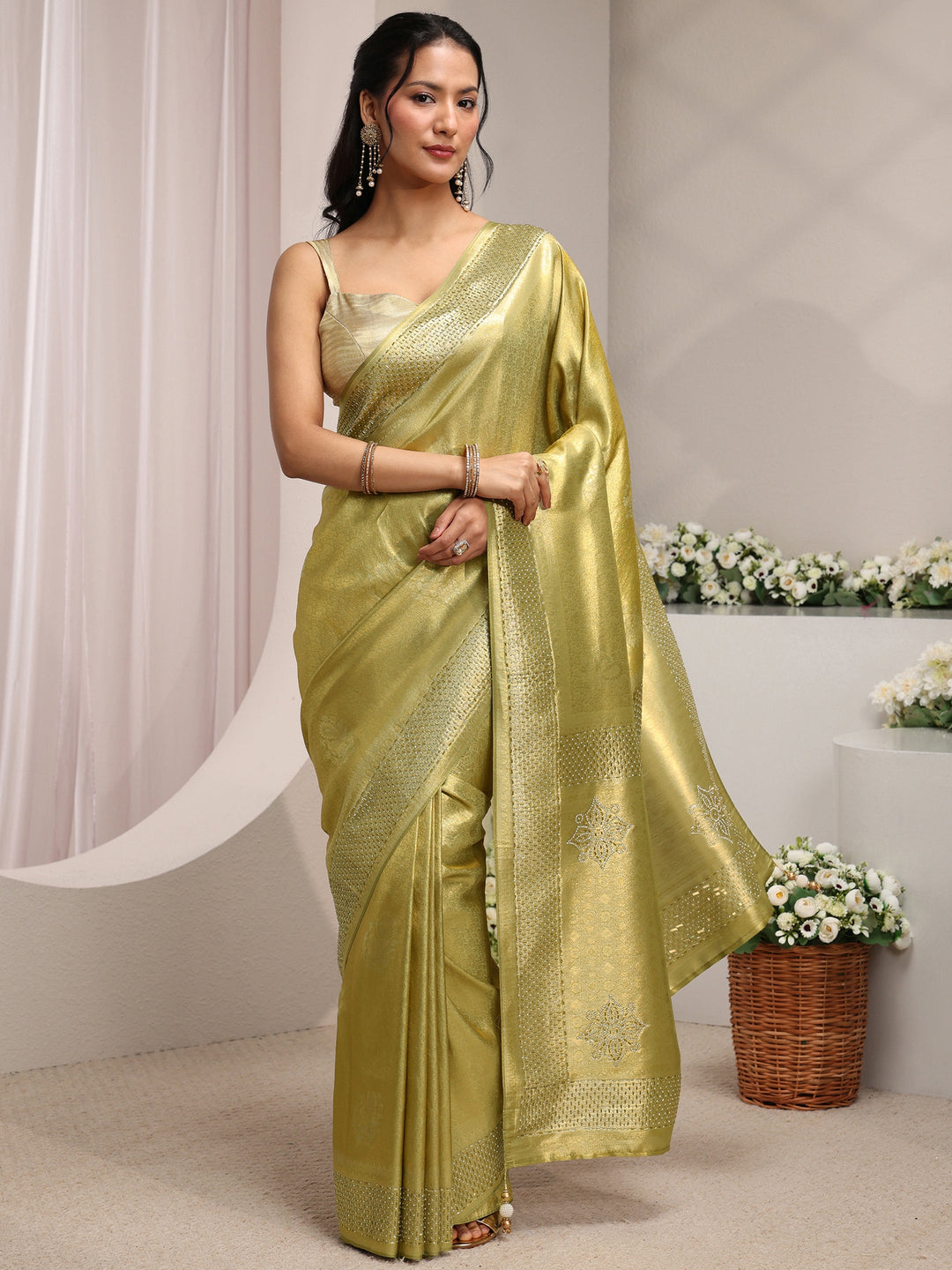  Green Ethnic Woven Design Silk Blend Saree With Unstitched Blouse Piece 