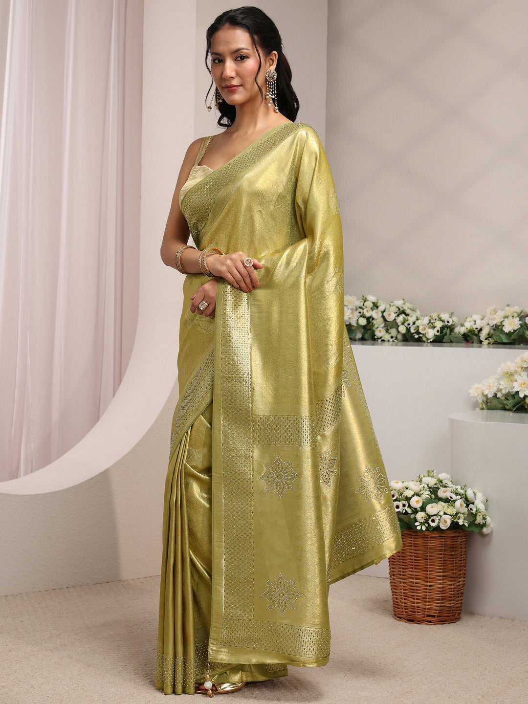  Green Ethnic Woven Design Silk Blend Saree With Unstitched Blouse Piece 