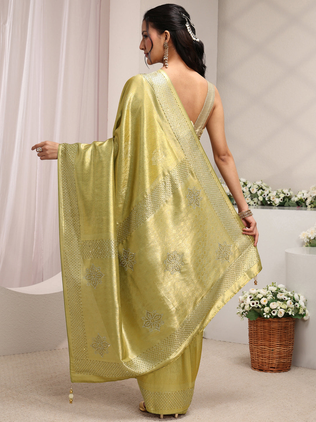  Green Ethnic Woven Design Silk Blend Saree With Unstitched Blouse Piece 