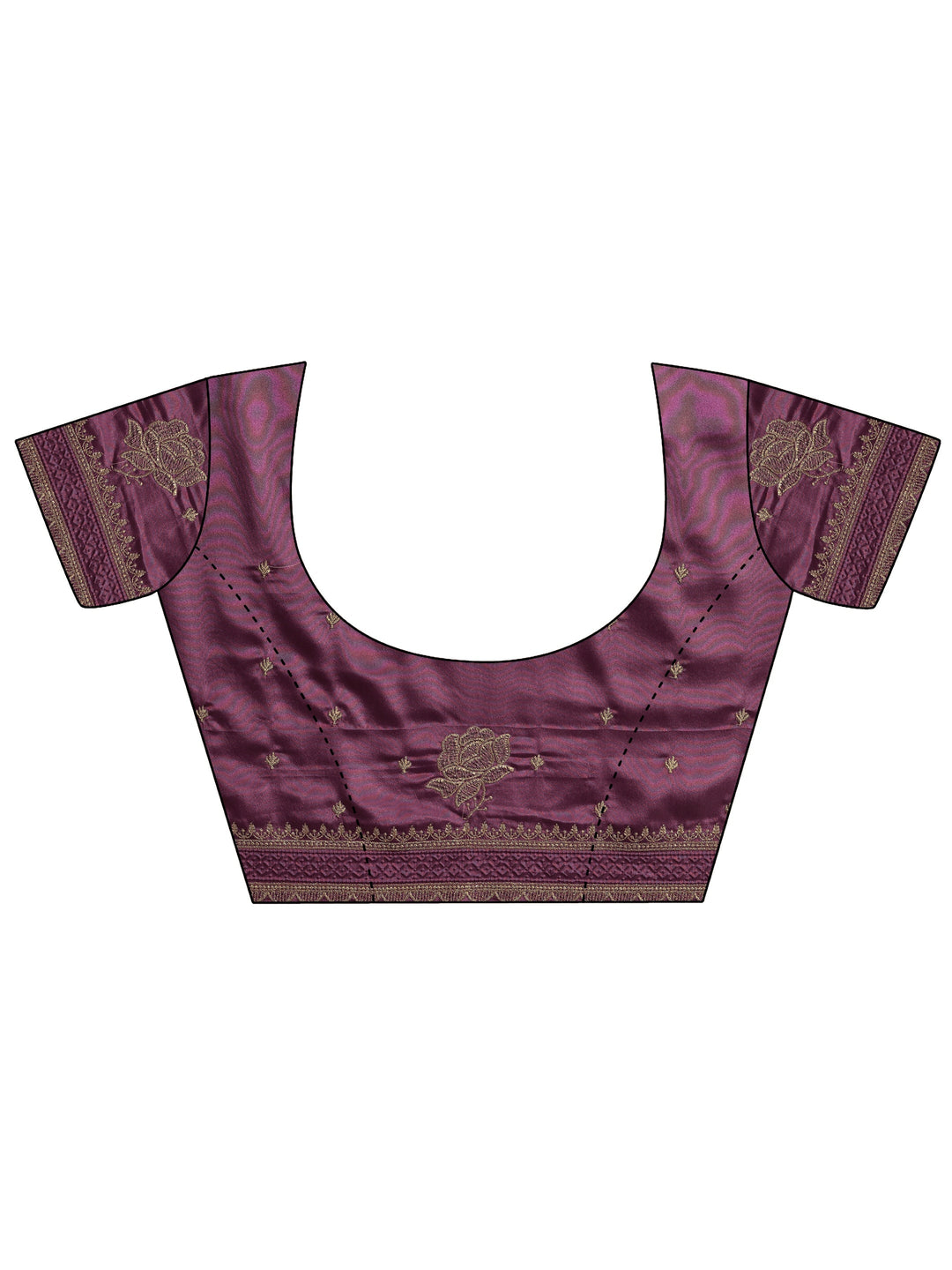  Purple Floral Embroidered Satin Saree With Unstitched Blouse Piece 