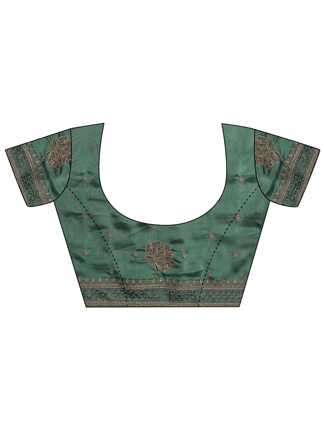  Green Floral Embroidered Satin Saree With Unstitched Blouse Piece 