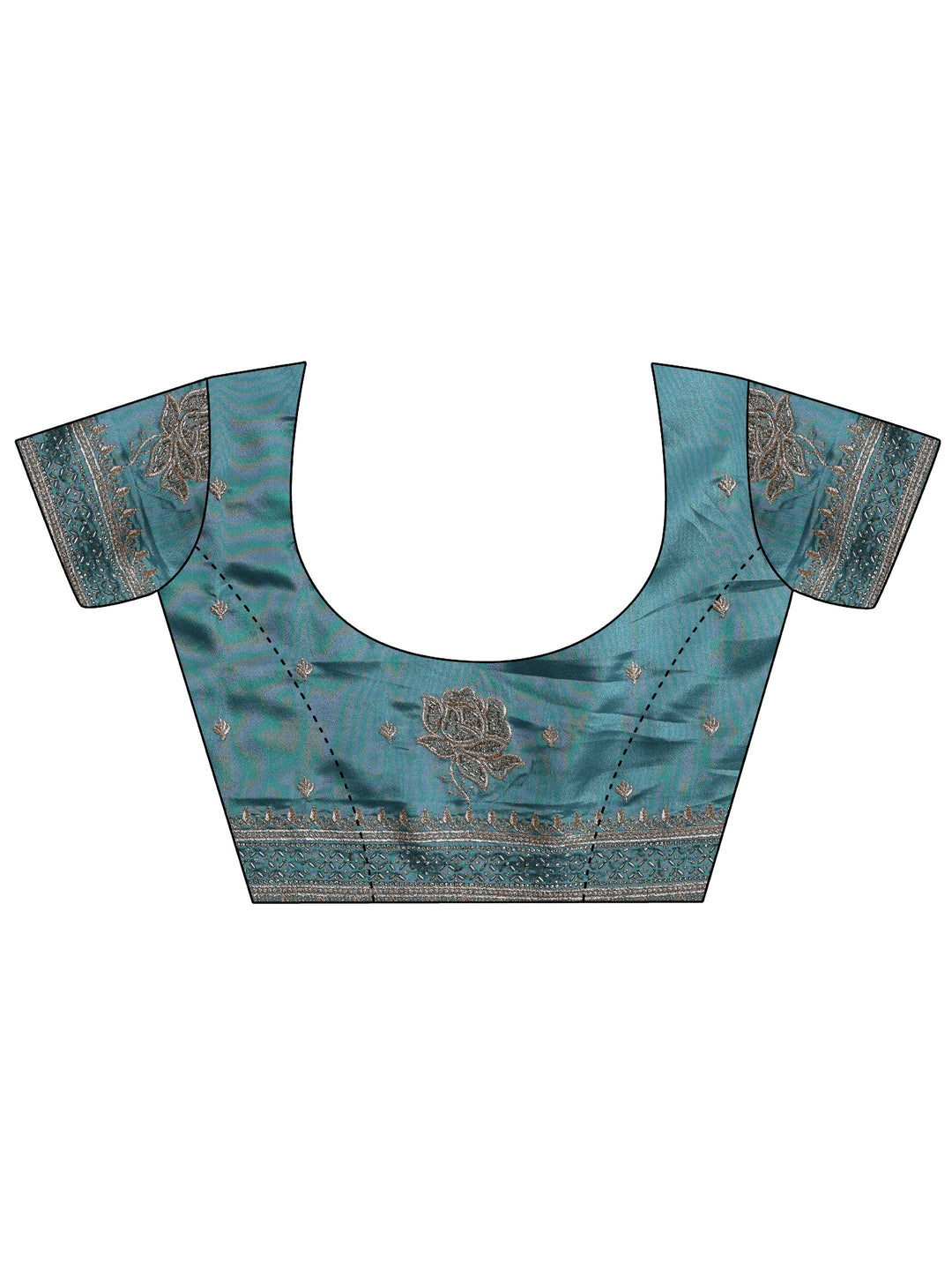  Libas Blue Floral Embroidered Satin Saree With Unstitched Blouse Piece 