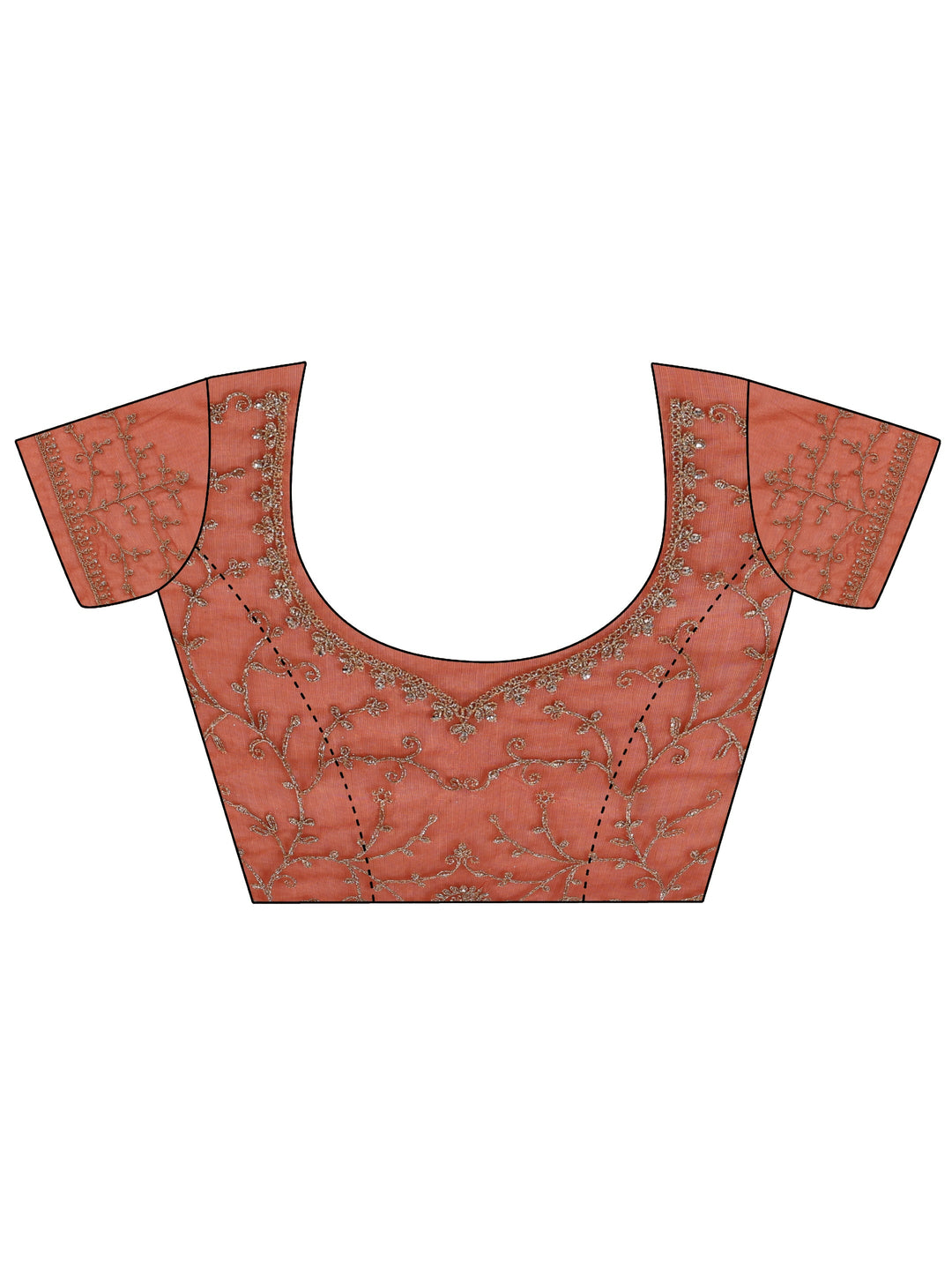  Libas Orange Floral Embellished Net Saree With Unstitched Blouse Piece 
