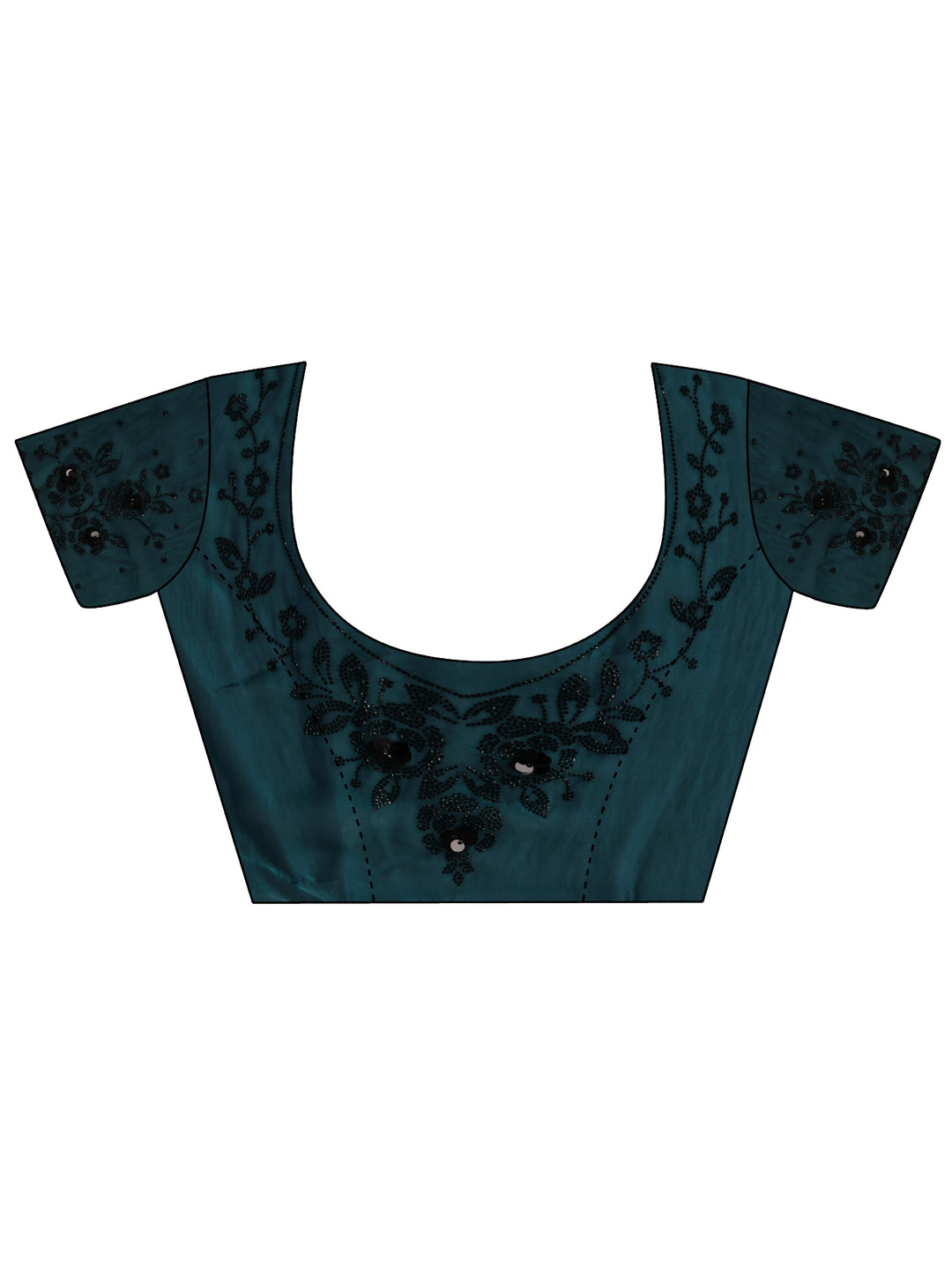  Teal Embellished Tissue Saree With Unstitched Blouse Piece 