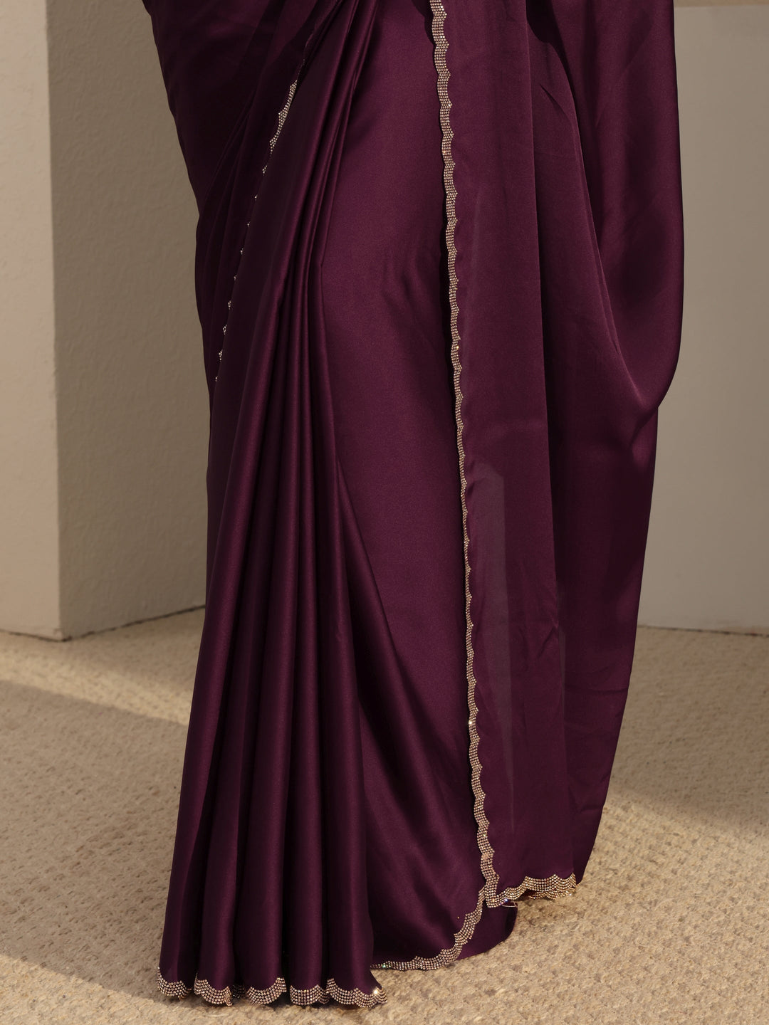  Libas Burgundy Silk Blend Saree With Unstiched Blouse Piece 