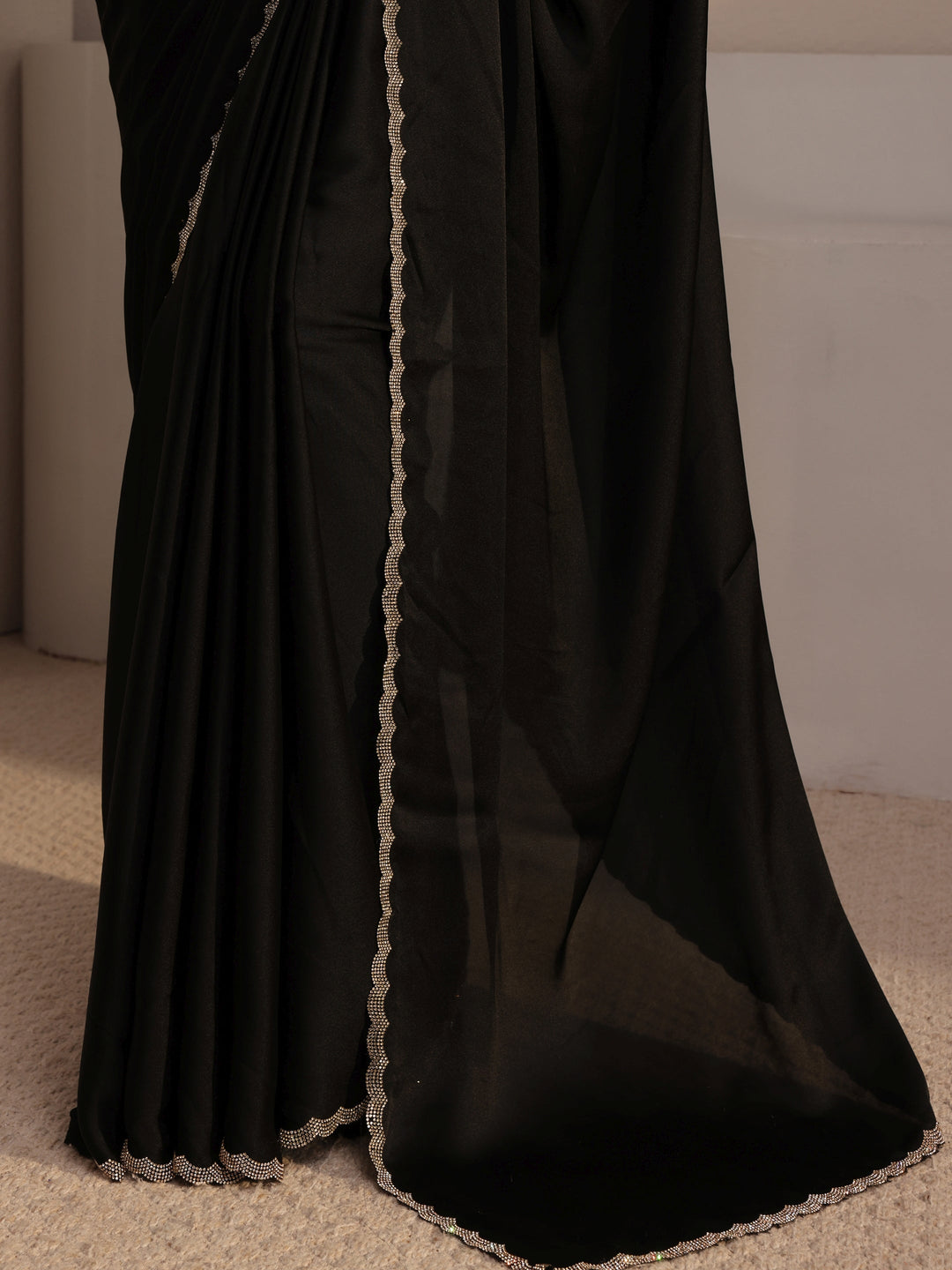  Libas Black Embellished Satin Saree With Unstiched Blouse Piece 