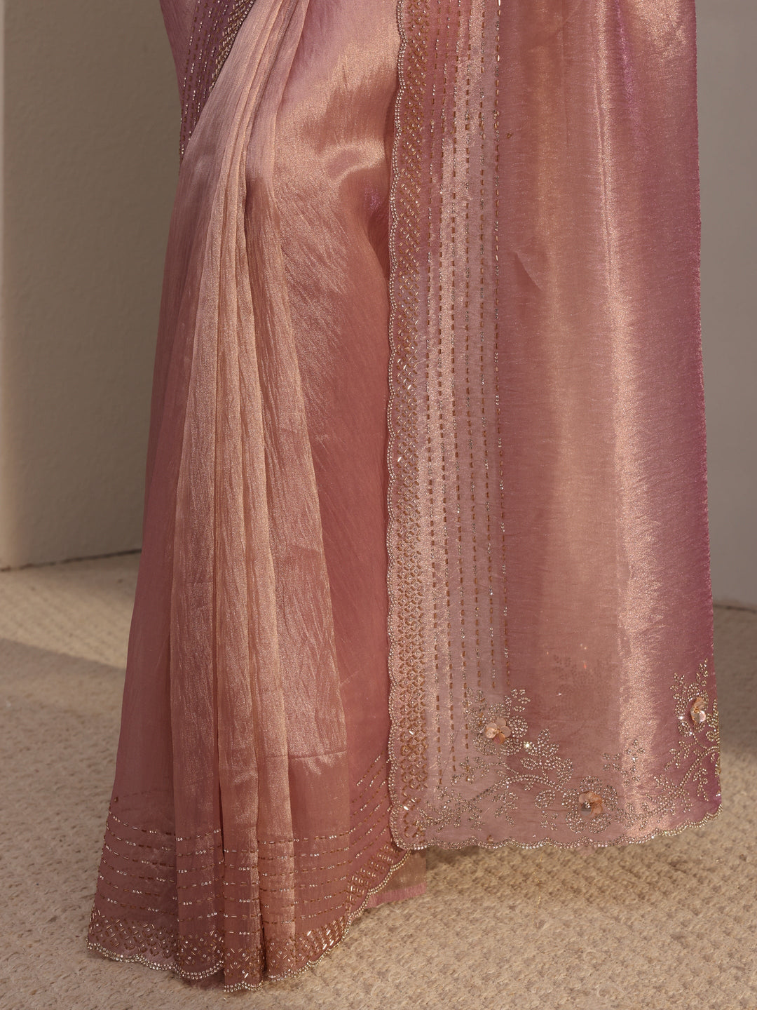  Libas Lavender Embellished Tissue Saree With Unstiched Blouse Piece 