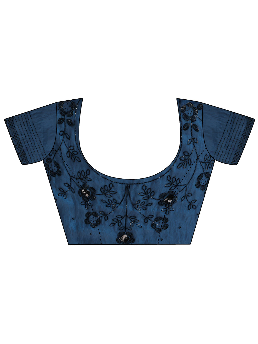  Libas Blue Floral Embellished Tissue Saree With Unstitched Blouse Piece 