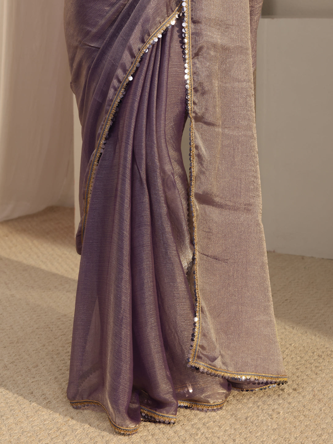  Lavender Solid Chiffon Saree With Unstitched Blouse Piece 