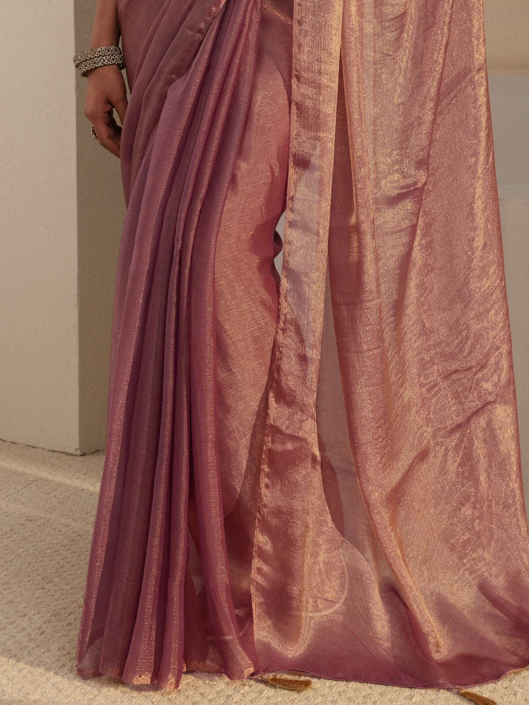  Pink Solid Chiffon Saree With Unstitched Blouse Piece And Waistbelt 