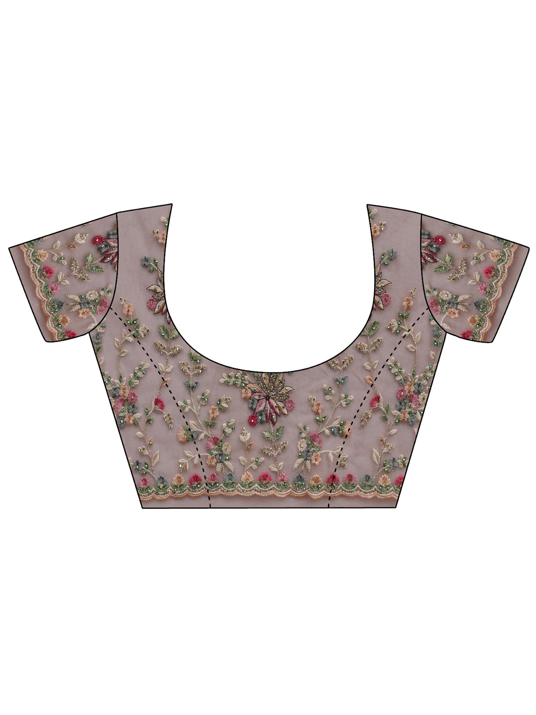  Libas Art Pink Floral Embroidered Net Saree With Unstitched Blouse Piece 
