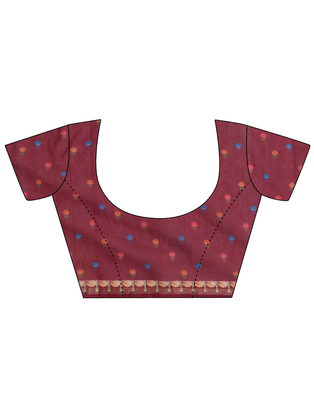  Purple Floral Printed Silk Blend Ombre Tassel Saree With Unstitched Blouse Piece 