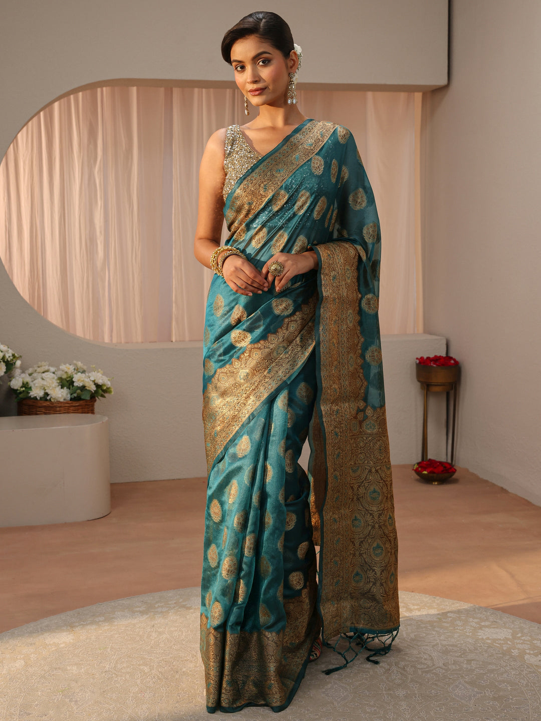  Blue Banarasi Silk Blend Saree 