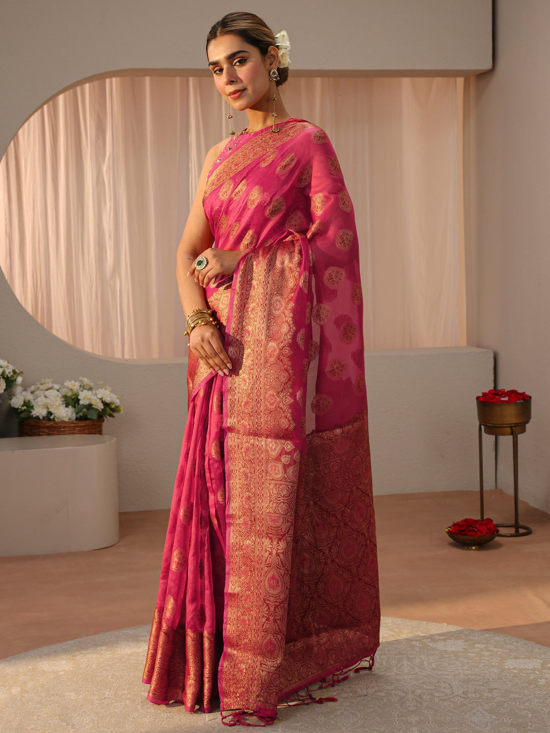  Pink Banarasi Silk Blend Saree 