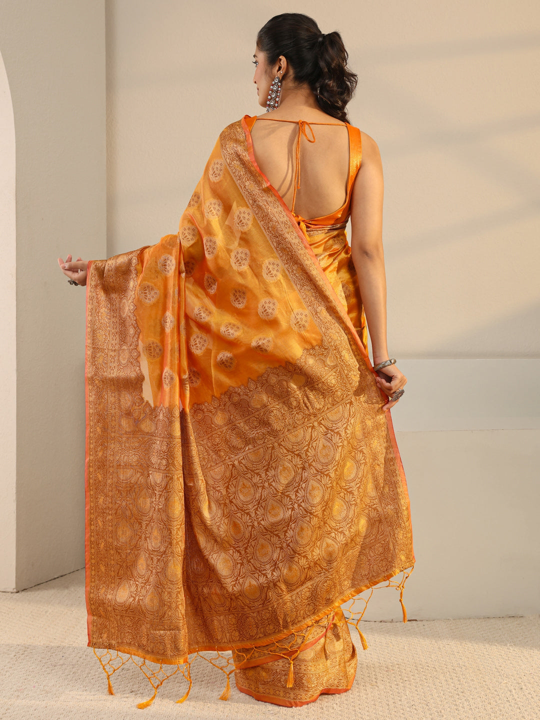  Mustard Ethnic Woven Design Silk Blend Saree With Unstitched Blouse Piece 