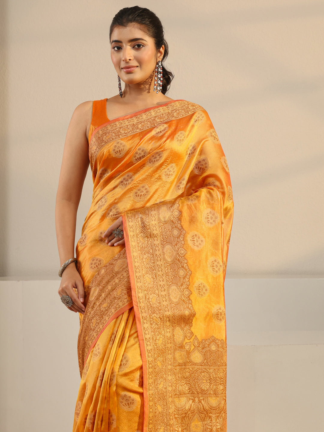  Mustard Ethnic Woven Design Silk Blend Saree With Unstitched Blouse Piece 