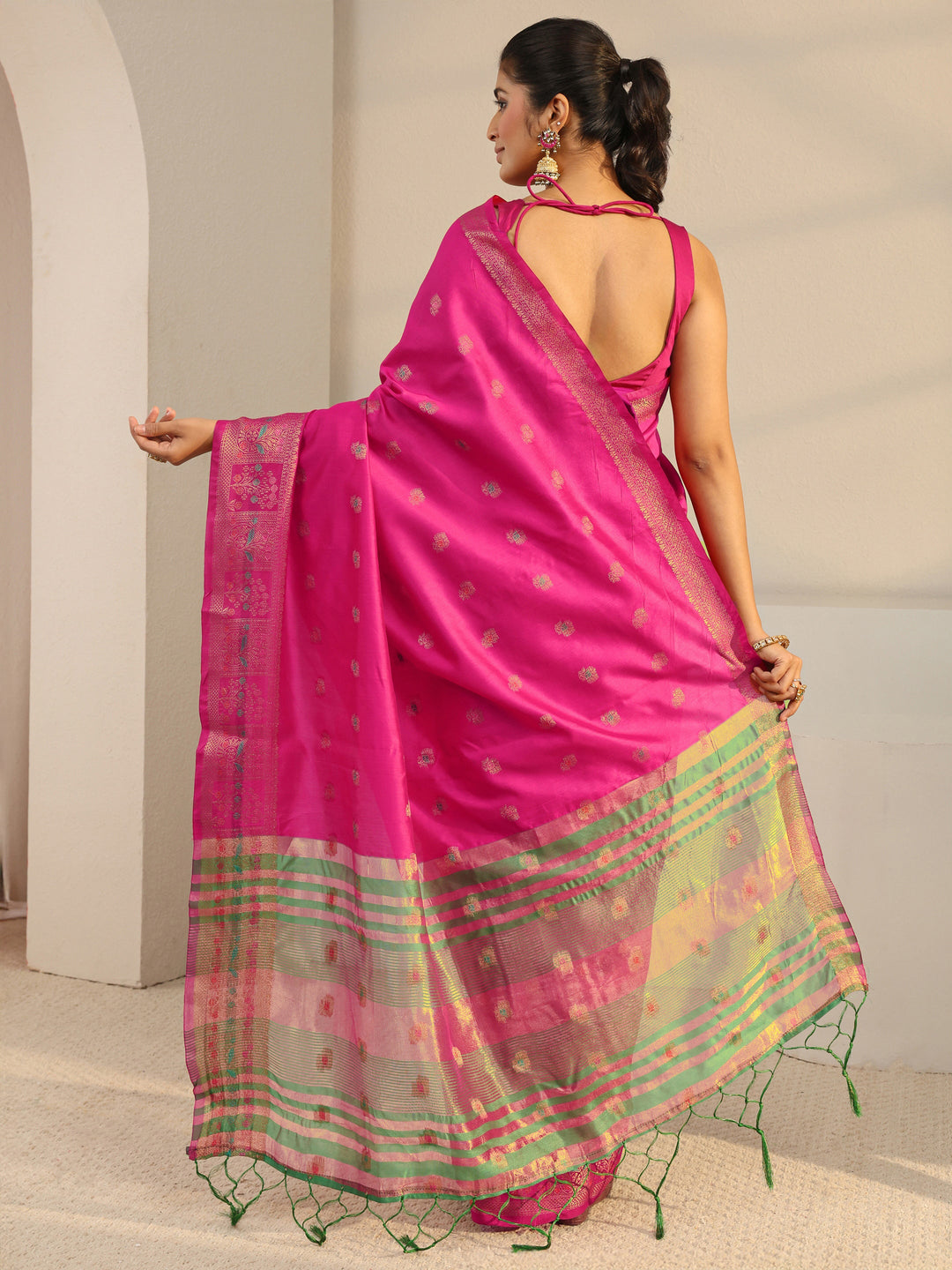  Pink Ethnic Woven Design Silk Blend Saree With Unstitched Blouse Piece 