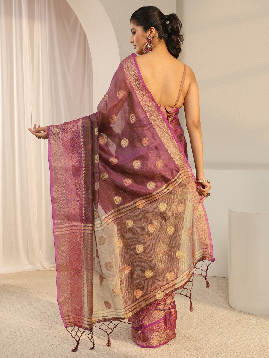  Libas Burgundy Jacquard Woven Design Silk Blend Saree 