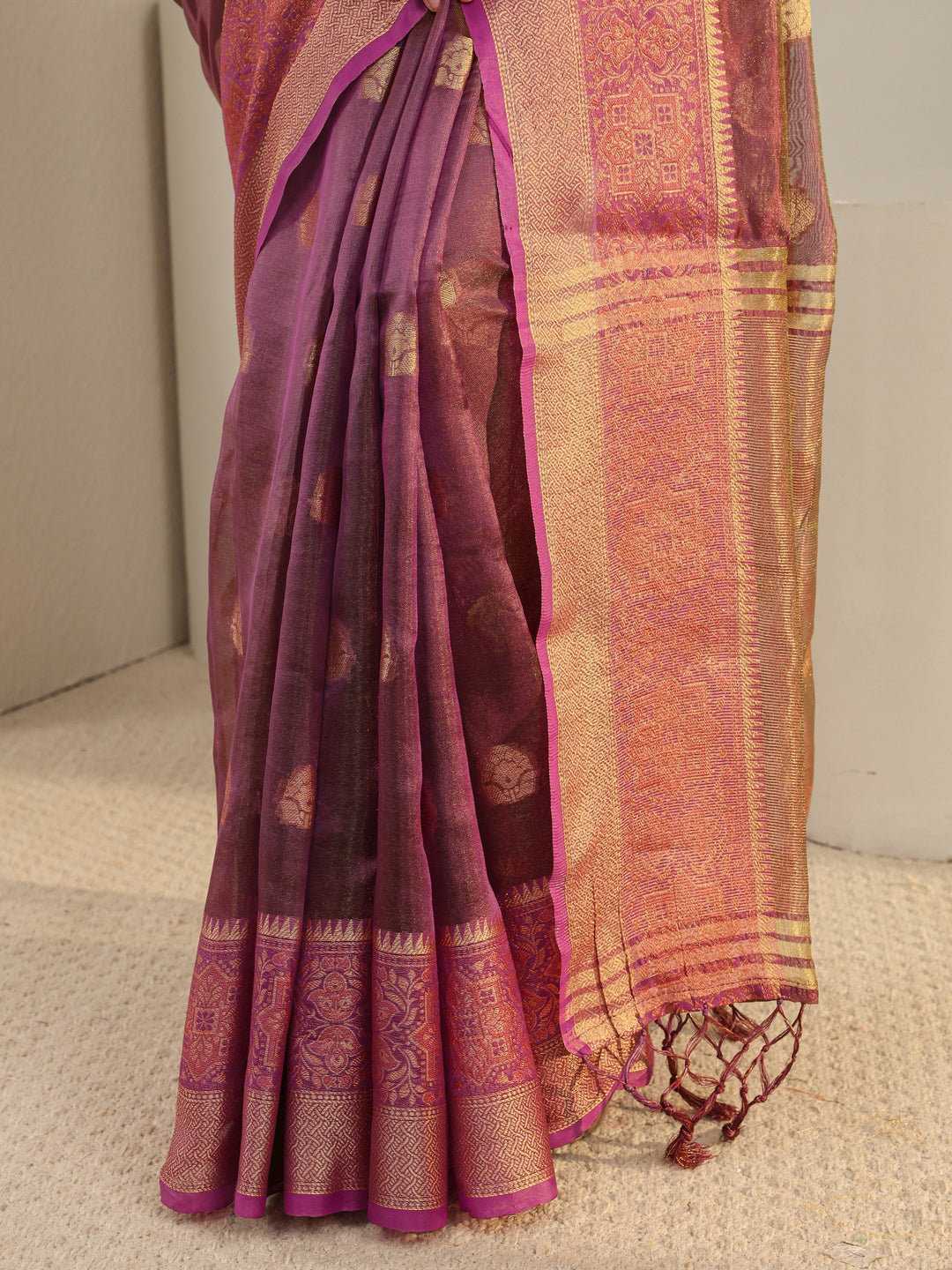  Libas Burgundy Jacquard Woven Design Silk Blend Saree 