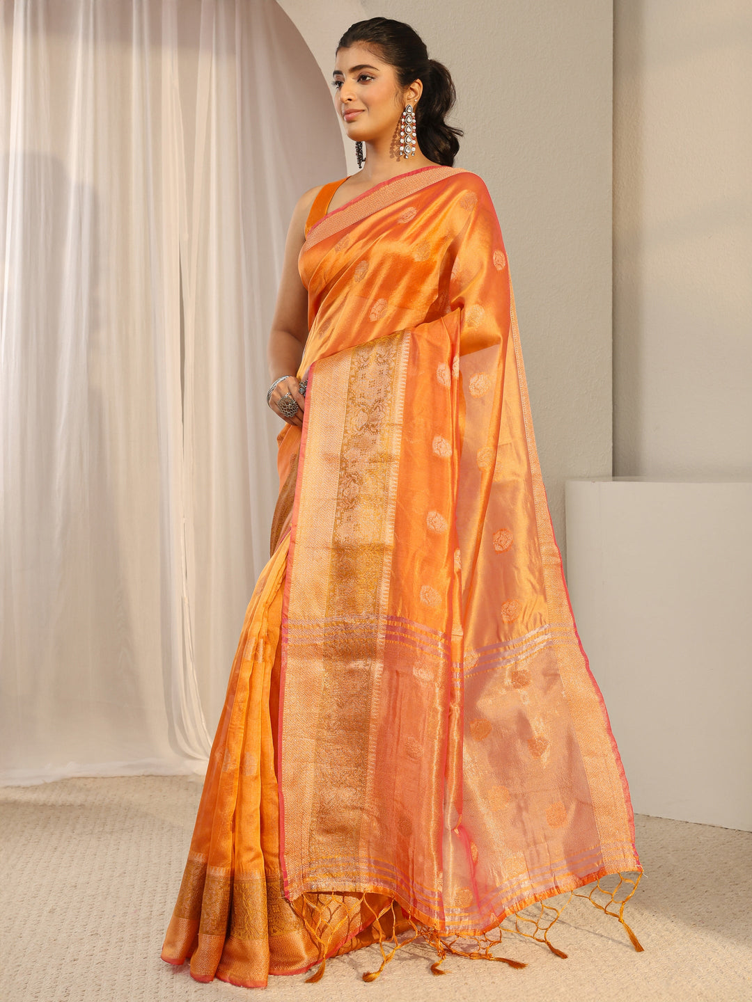 Mustard Ethnic Woven Design Silk Blend Saree With Unstitched Blouse Piece 