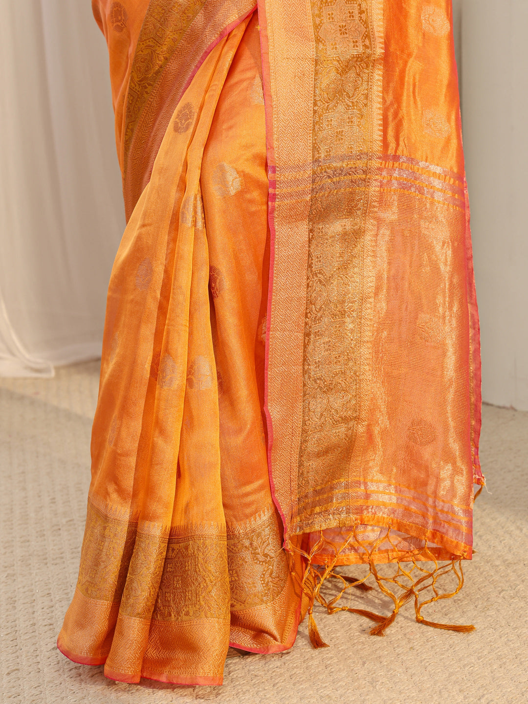  Mustard Ethnic Woven Design Silk Blend Saree With Unstitched Blouse Piece 