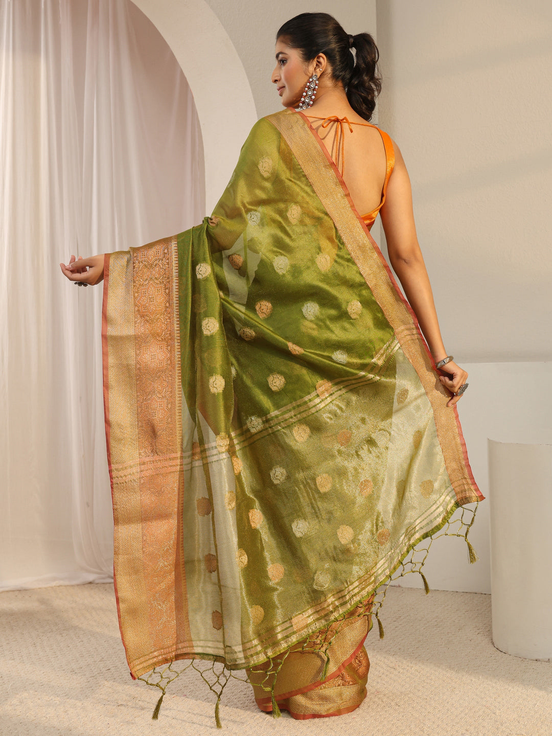  Libas Green Jacquard Woven Design Silk Blend Saree 