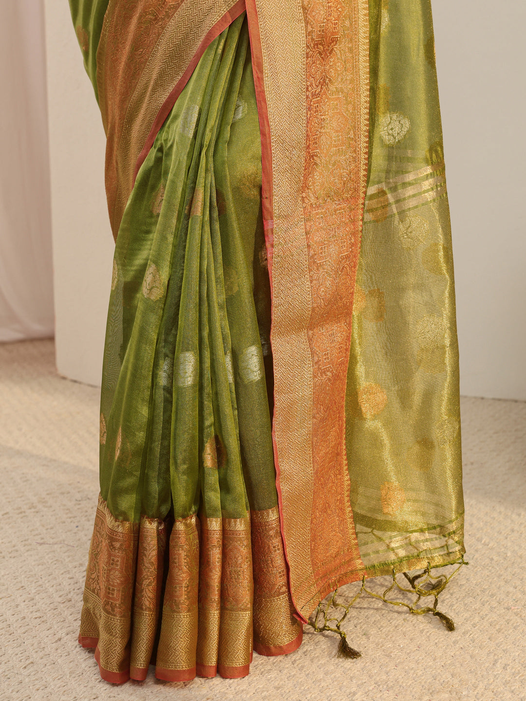  Libas Green Jacquard Woven Design Silk Blend Saree 