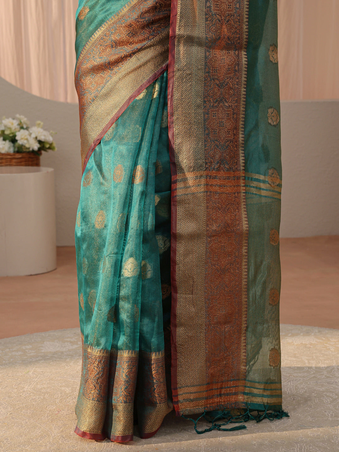  Blue Jacquard Woven Design Silk Blend Saree 