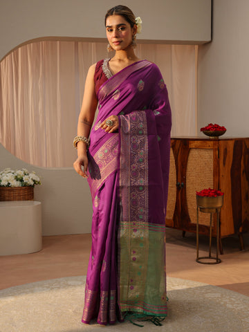 Purple Kanjeevaram Silk Blend Saree