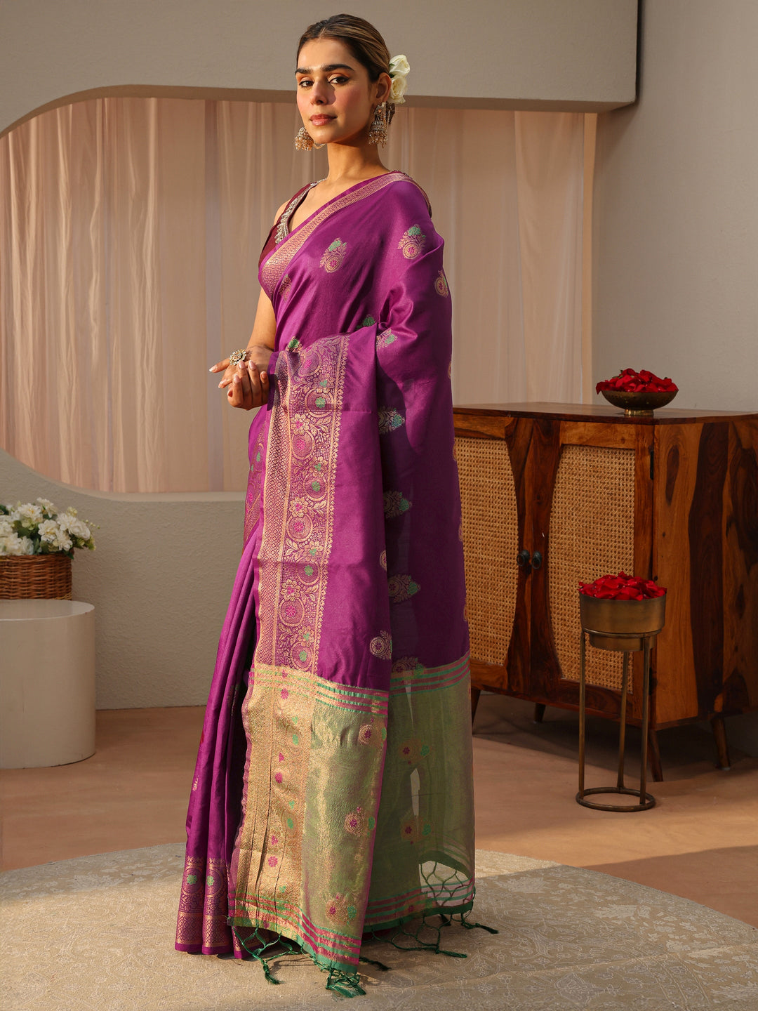  Purple Kanjeevaram Silk Blend Saree 