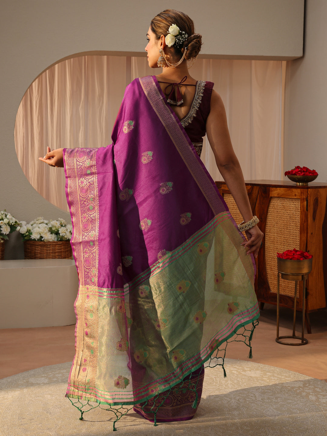  Purple Kanjeevaram Silk Blend Saree 