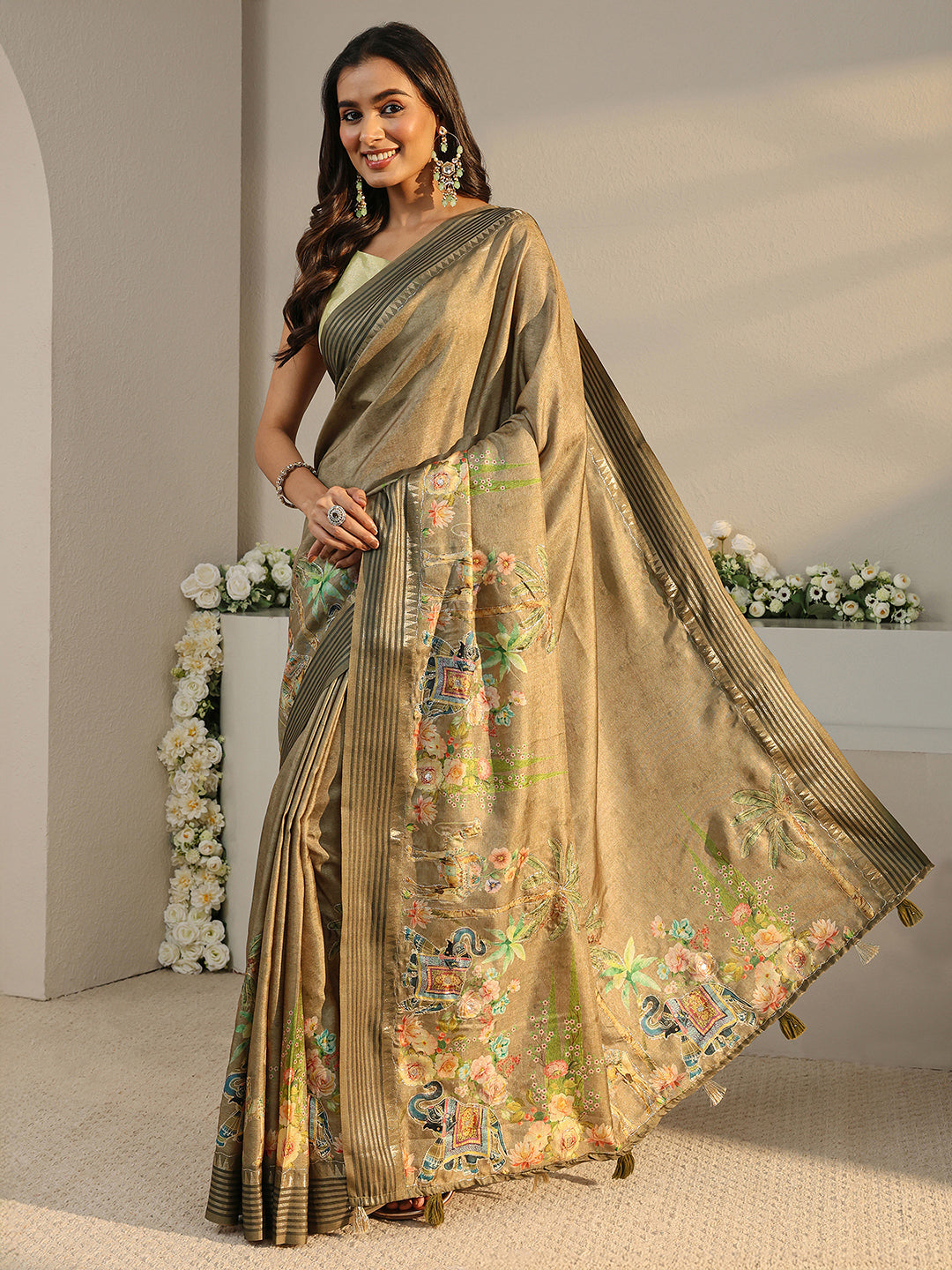  Libas Mustard Pochampally Ikkat Silk Blend Saree With Unstitched Blouse Piece 