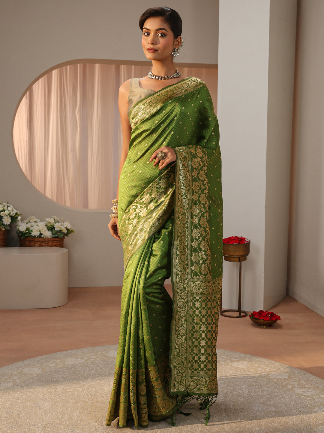  Green Kanjeevaram Silk Blend Saree 