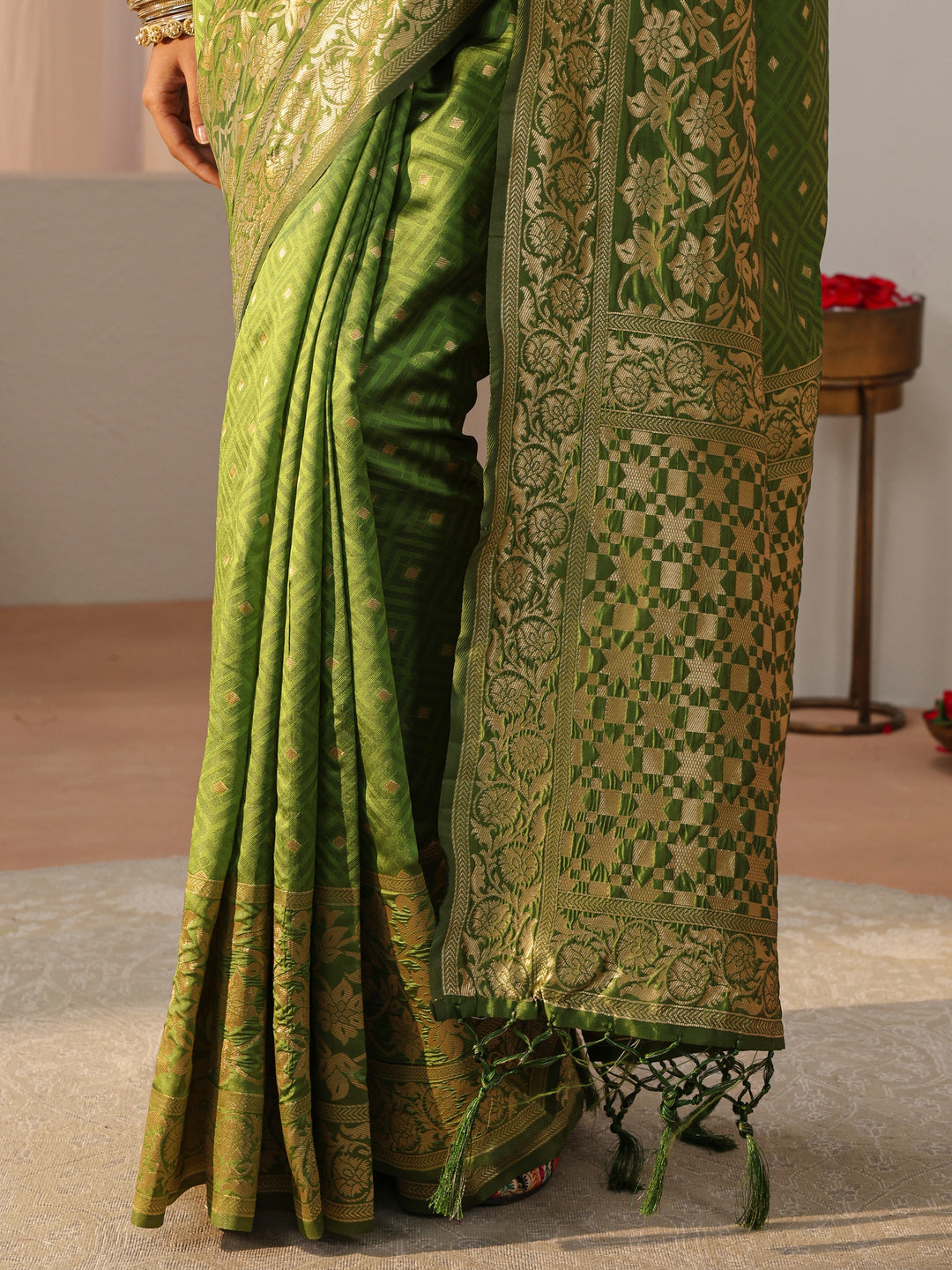  Green Kanjeevaram Silk Blend Saree 