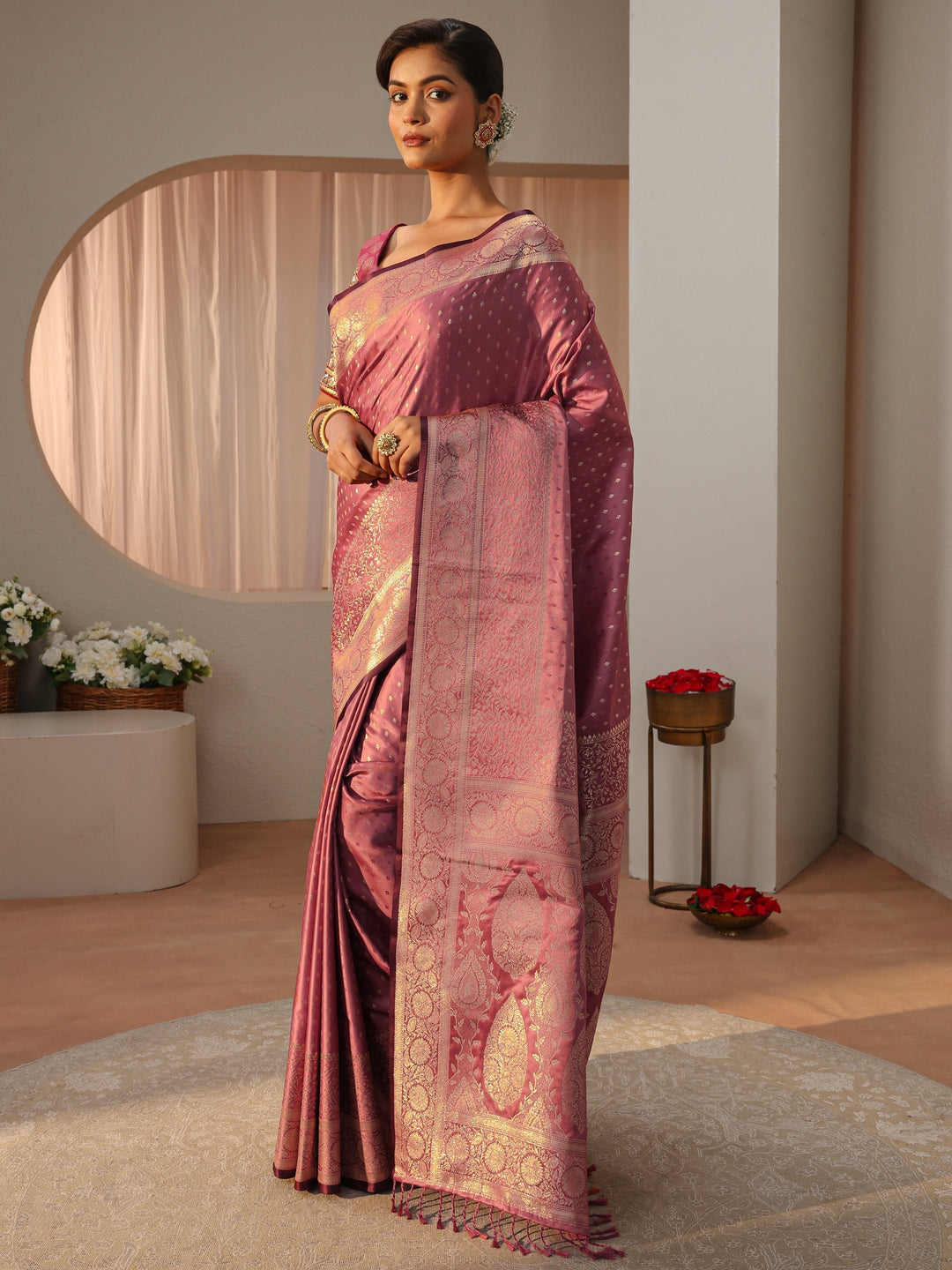  Libas Pink Kanjeevaram Silk Blend Saree 