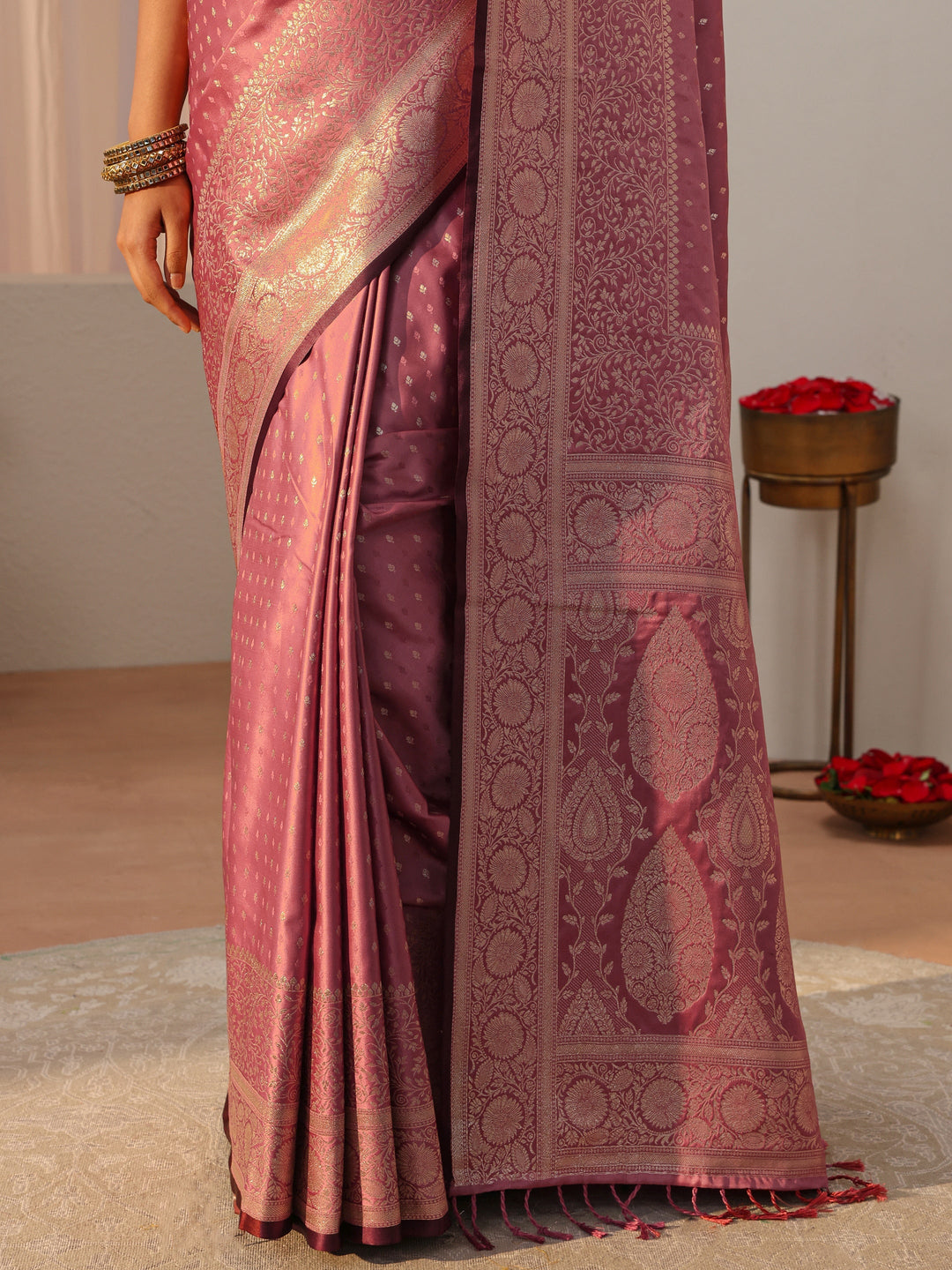  Libas Pink Kanjeevaram Silk Blend Saree 
