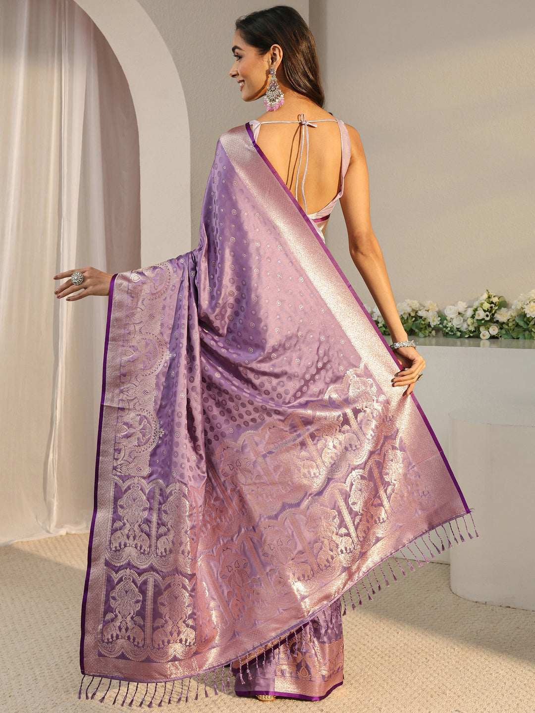 Lavender Ethnic Woven Design Silk Blend Saree With Unstitched Blouse Piece 