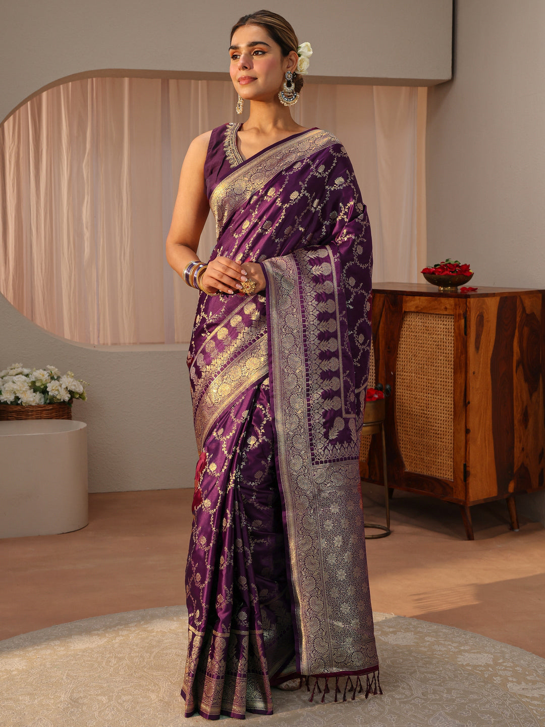  Burgundy Banarasi Silk Blend Saree 